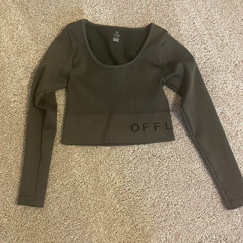 Aerie Offline athletic cropped long sleeve, dark green